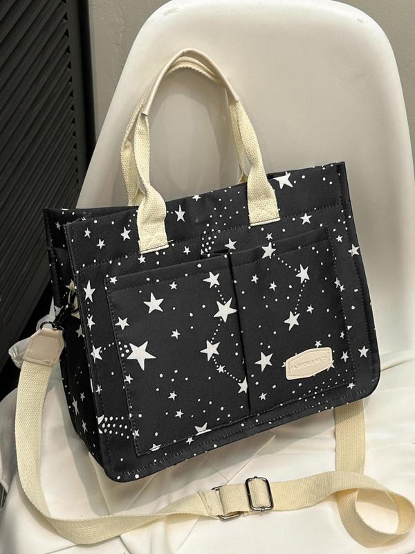 Stylish Ditsy Floral & Polka Dit & Star & Fruit Pattern Tote Bag for Women, Beach Bag Tote Bags for School Gifts, Trendy Designer Commuting Work Bags for Office & Back To School, Fall Outfits, Fall Freshness