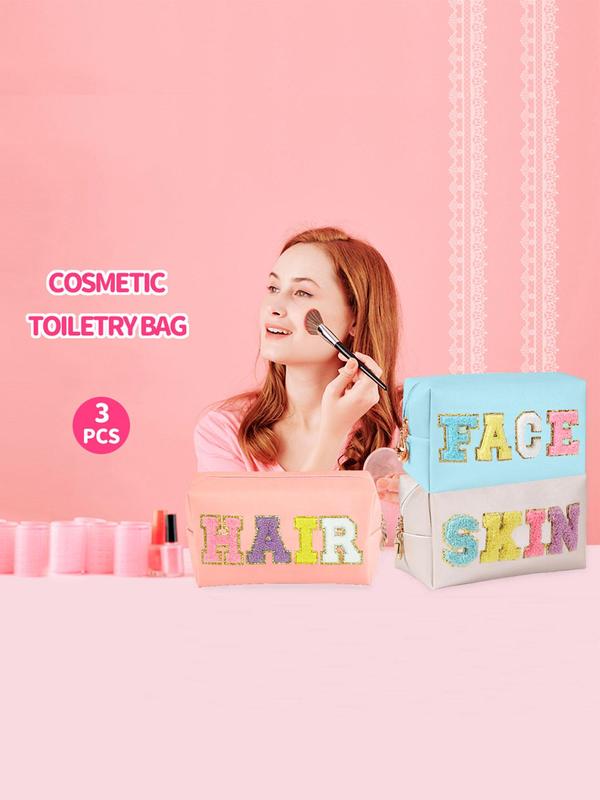 Letter Pattern Makeup Bag Set, Large Capacity Travel Storage Bag with Wash and Care Dispenser, Leakproof Empty Travel Container