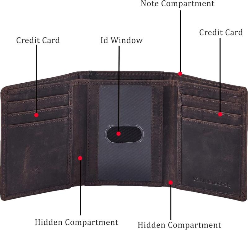 Wallet for Men Trifold Real Leather RFID Blocking Credit Card Case with ID Window in Gift Box