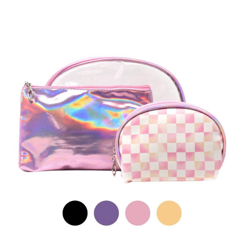 3 Piece Checkerboard Cosmetic Bag Set