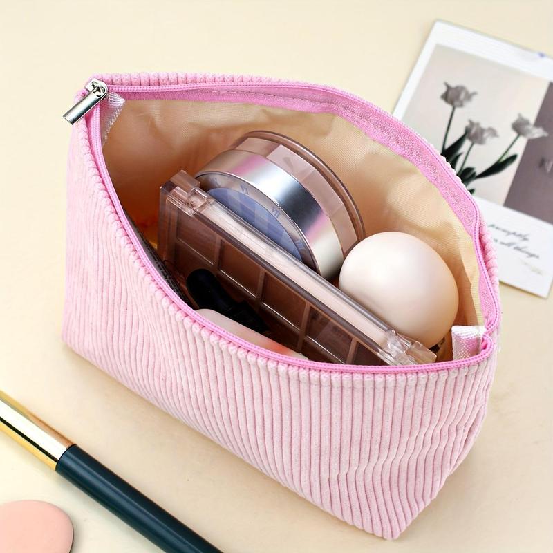 Corduroy Makeup Bag, Spacious Cosmetic Organizer, Non-waterproof Nylon Makeup Bag, Versatile Storage Bag for Travel, Gym, Office, Home