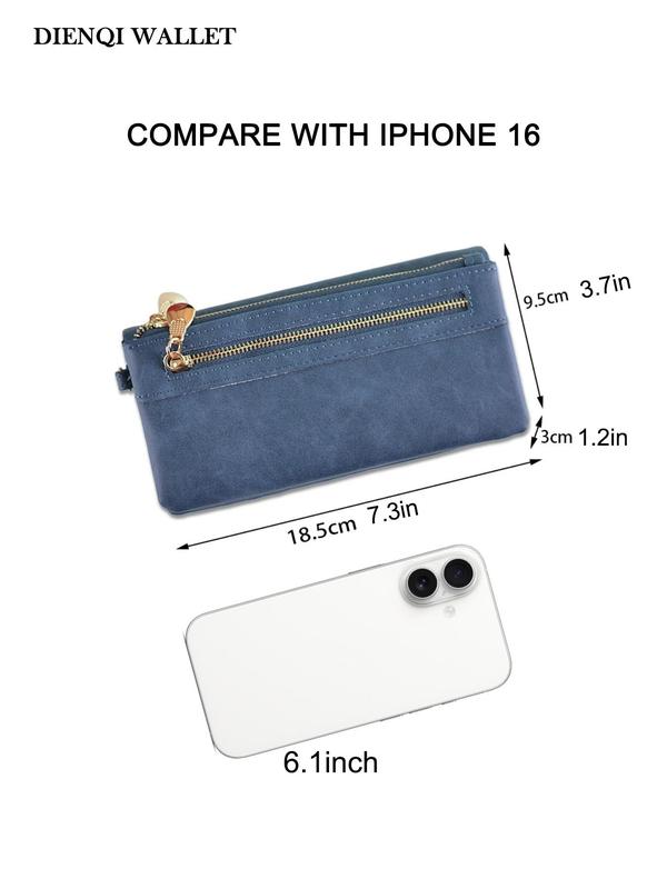 Women's Solid Color Zipper Long Wallet, Fashionable PU Leather Clutch Purse for Daily Used, Casual Trendy Versatile High-quality Daily Commuting Bag