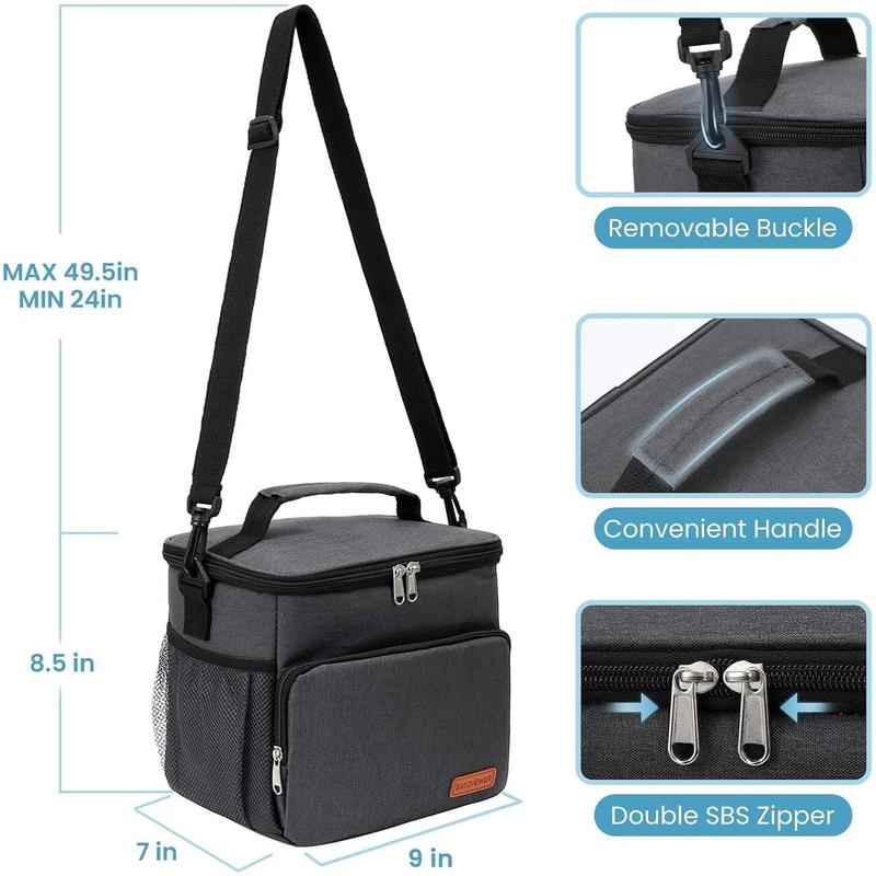 Large Insulated Lunch Box for Men & Women, Reusable Lunch Bag for Work Office Picnic, Leakproof Cooler Bag with Adjustable  Strap (Grey, 12L)