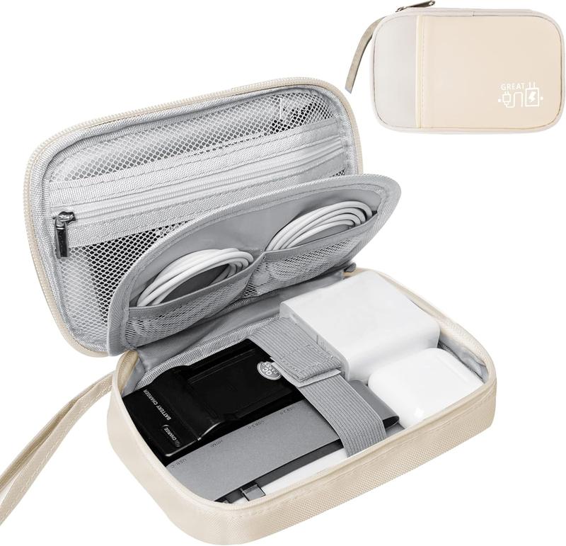 Electronics Travel Organizer,Portable   Travel Storage Bag for Small  Cord Storage,Charger,Small Electronics,SD Card etc,for Travel,Business -Beige