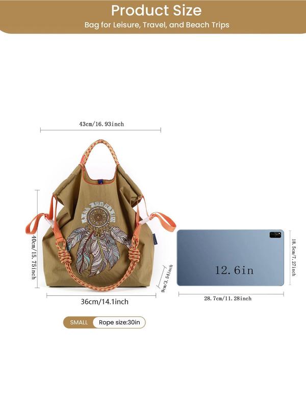 Women's Fashionable Feather Pattern Embroidery Tote Bag, Large Capacity Commuter Bag, Casual Shoulder Bag for Daily Used