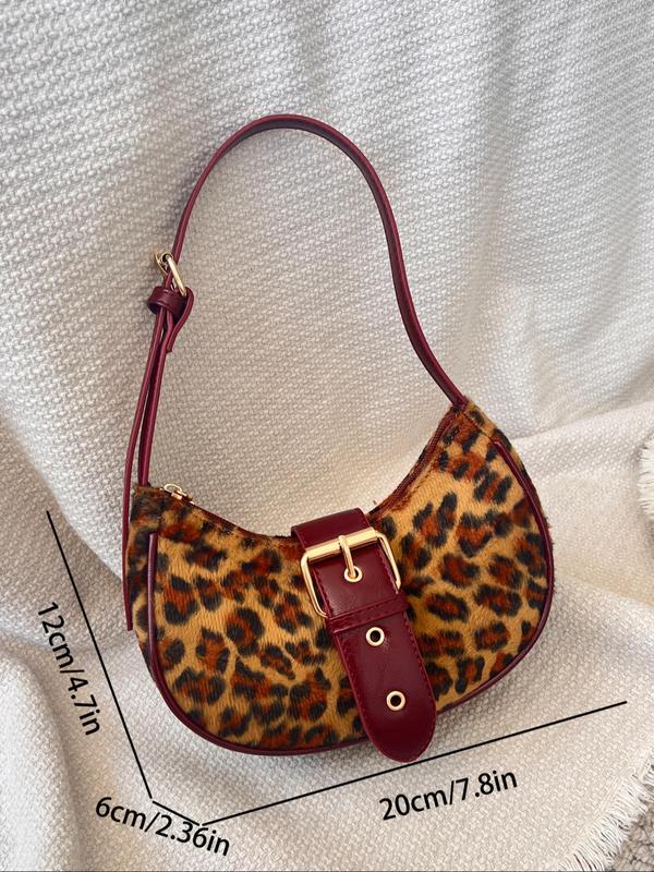 Women's Fashionable Leopard Print Half Moon Bag, 2024 New Style Casual PU Leather Shoulder Bag for Daily Used, Trendy All-match Commuter Bag