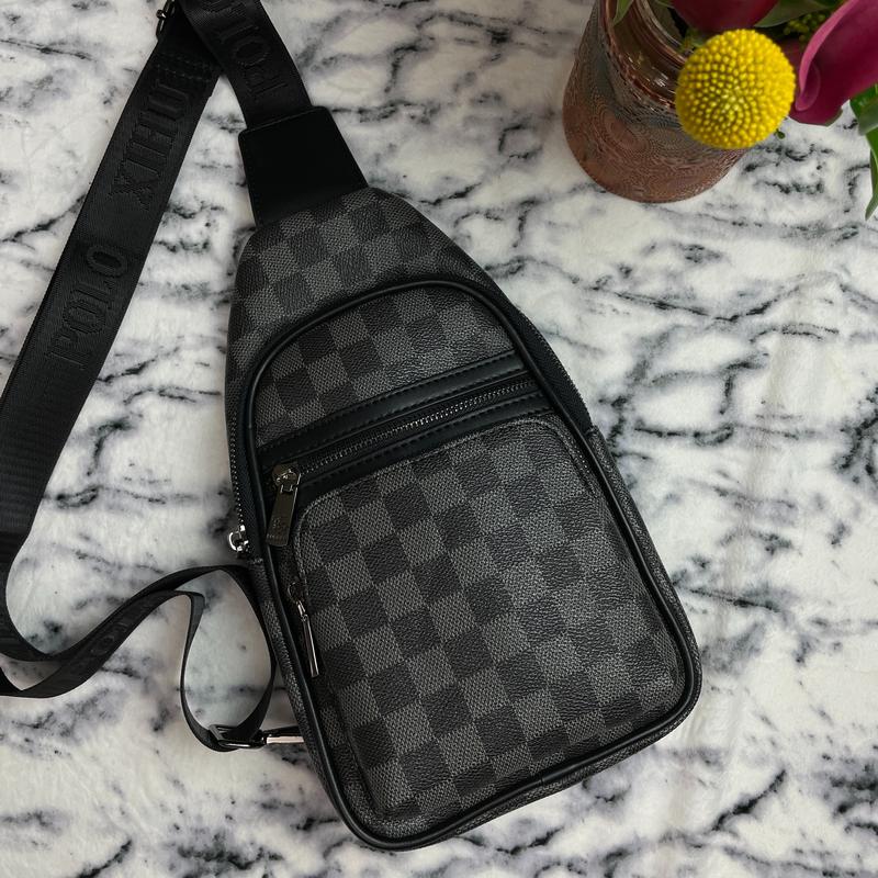 Black Checker Sling Bag Chest Bag Black Bum Bag