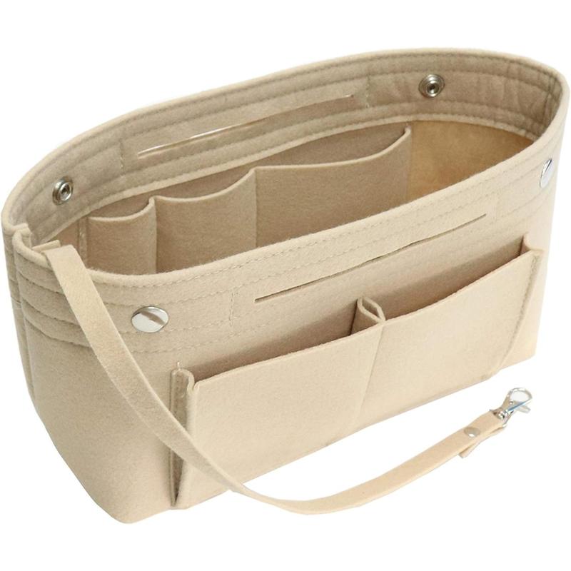 Felt Purse Organizer Insert for Handbags Tote Organizer Insert Fits Speedy Never full with Handles Keychain,Beige-L