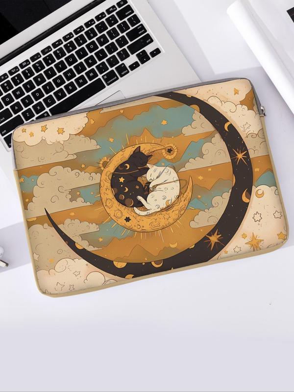 Cat & Moon Pattern Laptop Bag, 2024 New Style Soft Laptop Cover, Laptop Zipper Storage Bag, Suitable for Laptop, Tablet Cover, Laptop Accessories