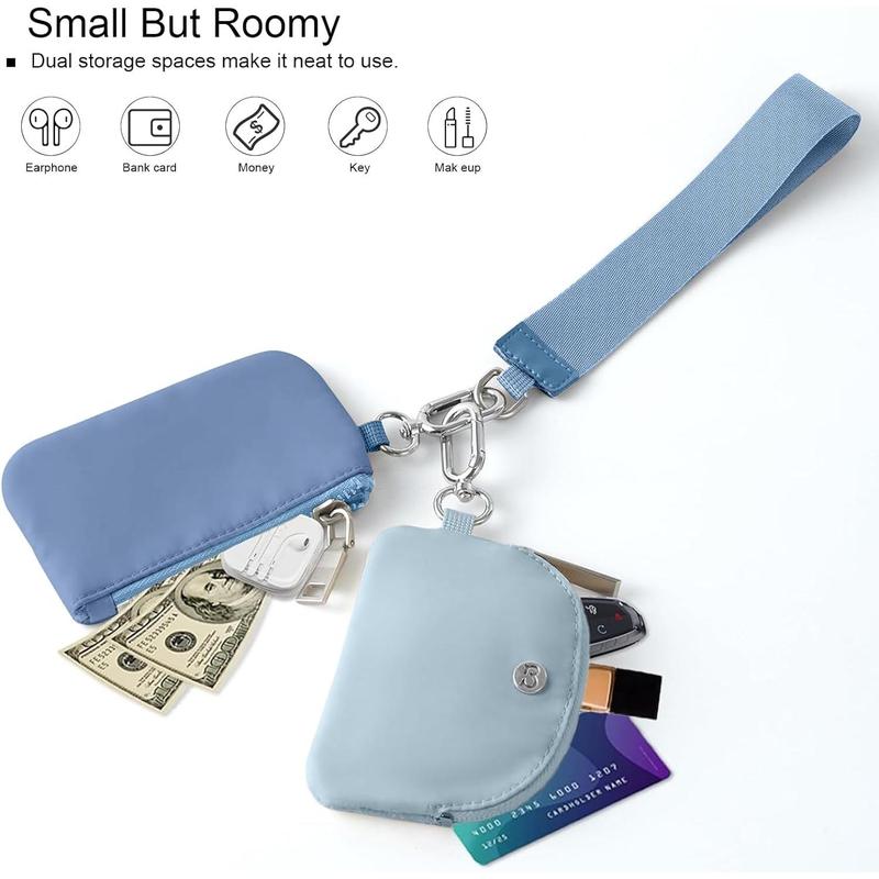 Zip Around Dual Pouch Wristlet Portable Wristlet Wallet Detachable Coin Purse Pouch for Women