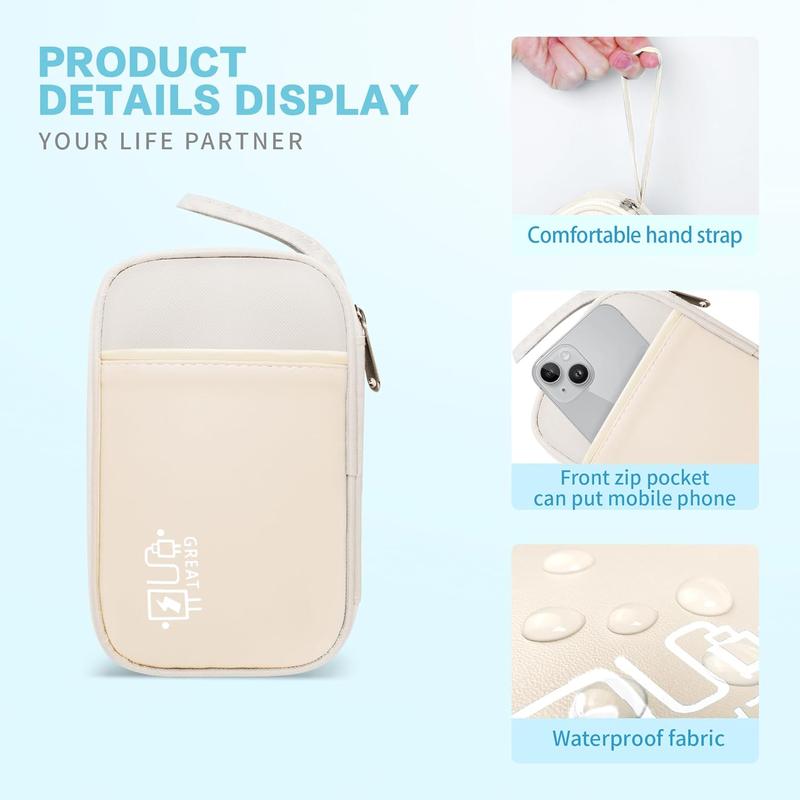 Electronics Travel Organizer,Portable   Travel Storage Bag for Small  Cord Storage,Charger,Small Electronics,SD Card etc,for Travel,Business -Beige