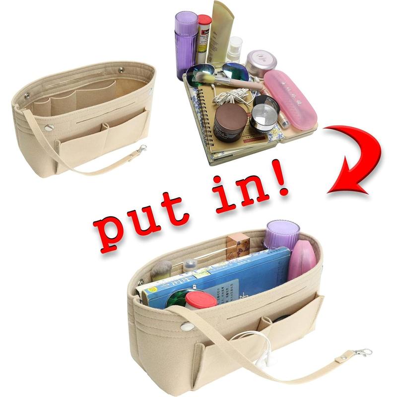 Felt Purse Organizer Insert for Handbags Tote Organizer Insert Fits Speedy Never full with Handles Keychain,Beige-L