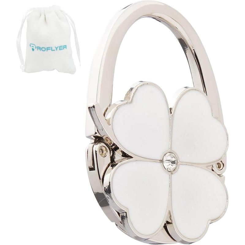 Clover Design Foldable Handbag Hanger Folding Purse Table Hook Holder(White)