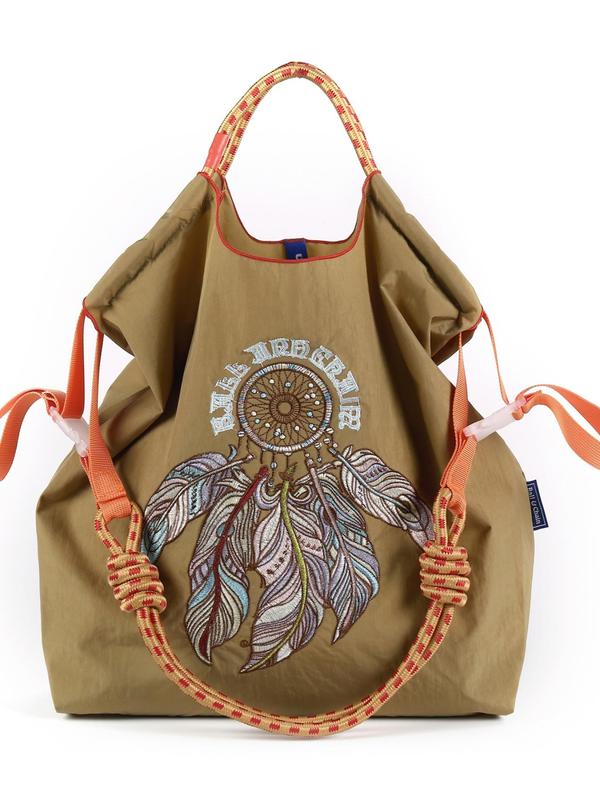 Women's Fashionable Feather Pattern Embroidery Tote Bag, Large Capacity Commuter Bag, Casual Shoulder Bag for Daily Used