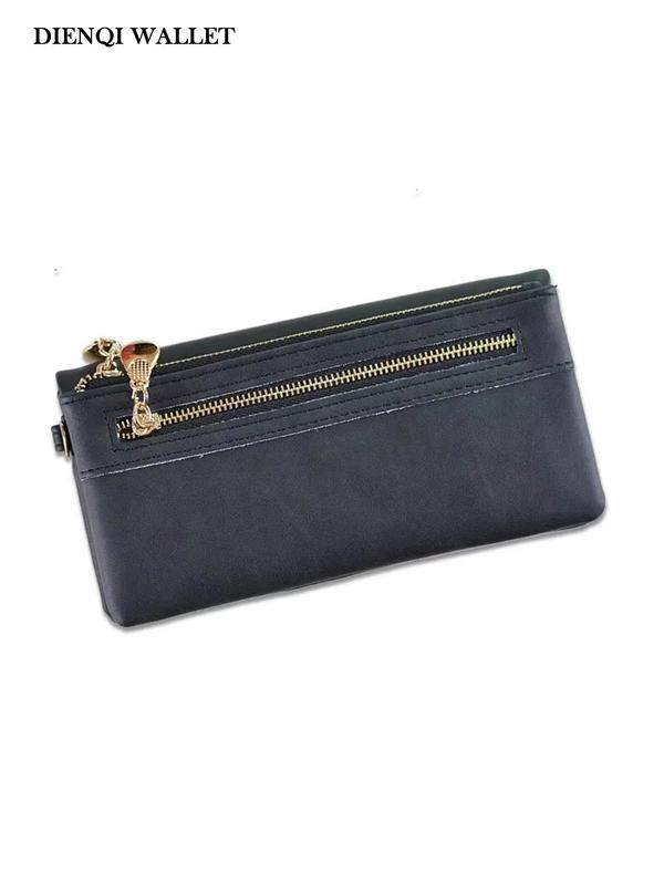 Women's Solid Color Zipper Long Wallet, Fashionable PU Leather Clutch Purse for Daily Used, Casual Trendy Versatile High-quality Daily Commuting Bag