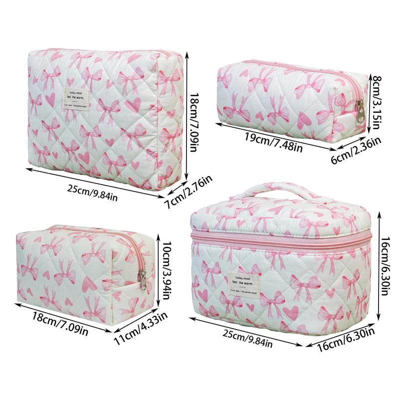 Bow Pattern Makeup Bag Set, 4 Counts set Large Capacity Travel Cosmetic Storage Bag, Zipper Makeup Organizer Pouch, Versatile Storage Bag for Travel, Gym, Office, Home