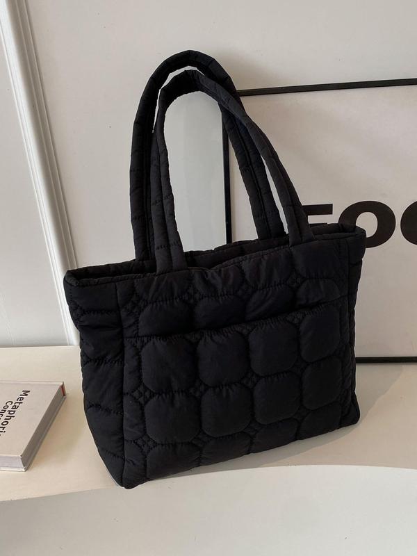 Fashionable Casual Solid Quilted Everything Tote Bag, Fall Simple Plain Large Capacity Shoulder Bag for Women, Puffer Tote Bag for Daily Use, Trendy Matching Commuter Work Bag Purses for Office