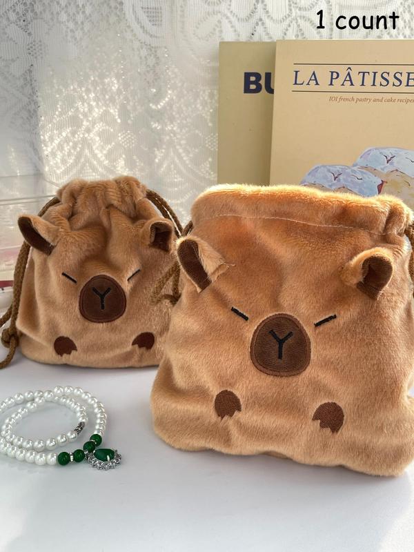 Cute Drawstring Makeup Bag, Casual Versatile Makeup Storage Bag, Plush Cosmetic Storage Bag for Women & Girls, Casual Trendy Versatile High-quality Daily Bag