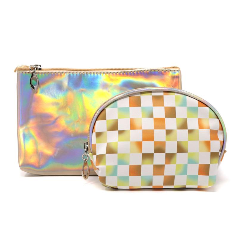 3 Piece Checkerboard Cosmetic Bag Set