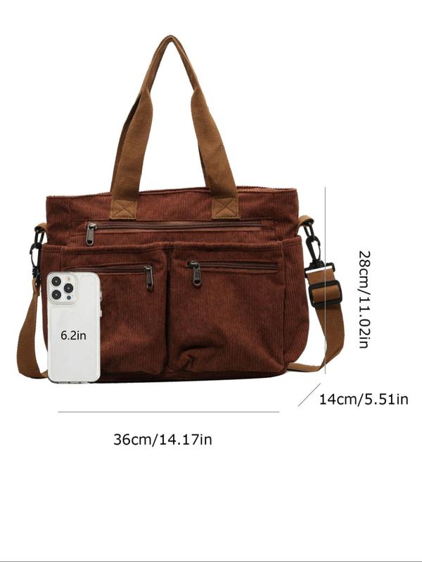 Women's Solid Color Corduroy Crossbody Bag, Large Capacity Shoulder Bag for Daily Used, Casual Trendy Versatile High-quality Daily Commuting Bag