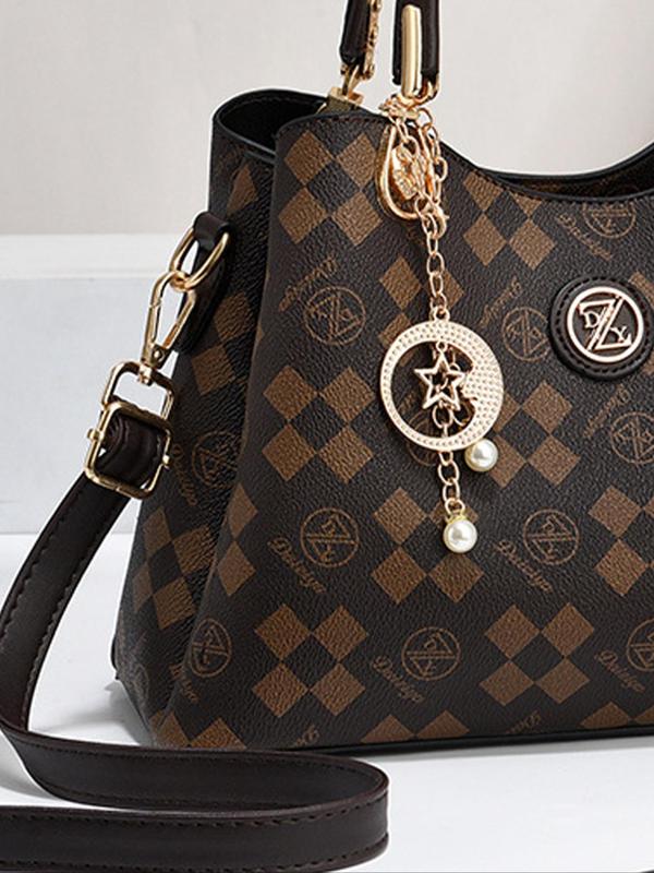 Women's Elegant All Over Print Handbag, Fashionable Chain & Star &moon Charm Crossbody Bag, Casual Trendy Versatile High-quality Daily Commuting Bag