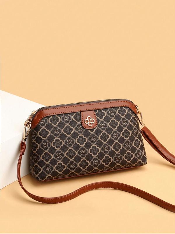 Women's Fashionable All Over Print Zipper Crossbody Bag, Casual PU Leather Shoulder Bag for Daily Used, Trendy Versatile High-quality Daily Commuting Bag