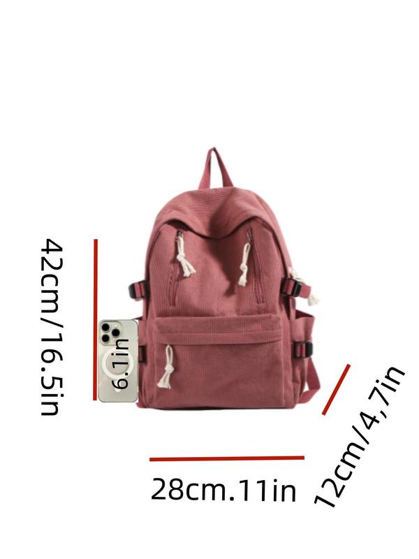 Women's Solid Color Corduroy Backpack, Casual Large Capacity Backpack for Women & Girls, Trendy Versatile High-quality Daily Commuting Bag