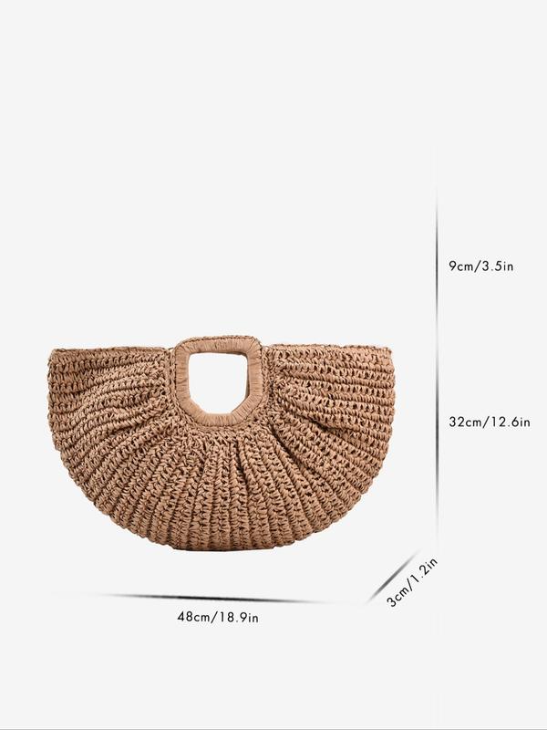 Women's Summer 2024 Casual Plain Straw Tote Bag, Fall New Large Capacity Handbag for Travel & Daily Use, Casual Trendy Versatile High-quality Bag for Vacation Beach