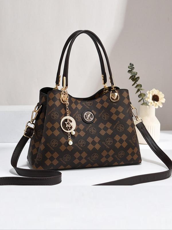 Women's Elegant All Over Print Handbag, Fashionable Chain & Star &moon Charm Crossbody Bag, Casual Trendy Versatile High-quality Daily Commuting Bag