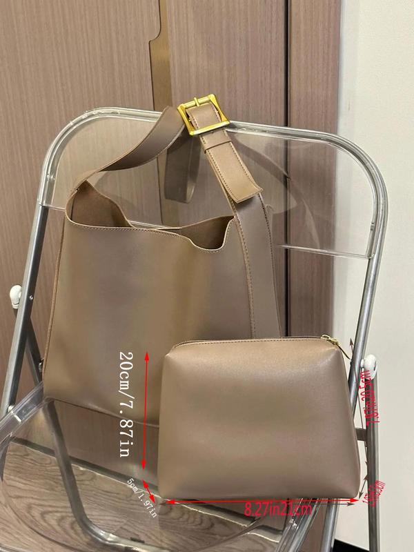 Women's Solid Color Belted Design Tote Bag, Fashionable Large Capacity Adjustable Shoulder Bag for Daily Used, Casual Trendy Versatile High-quality Daily Commuting Bag