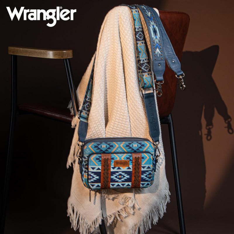 Wrangler Crossbody Bag for Women Boho Aztec Small Multi Pocket Crossover Purse