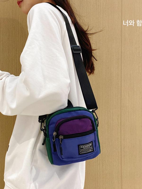 Colorblock Zipper Crossbody Purses 2024, Fashionable Sports Bag for Women, Designer Crossbody Bags, Casual Trendy Versatile High-quality Daily Commuting Bag Back To School, Girl Fashionable Shopping Bag