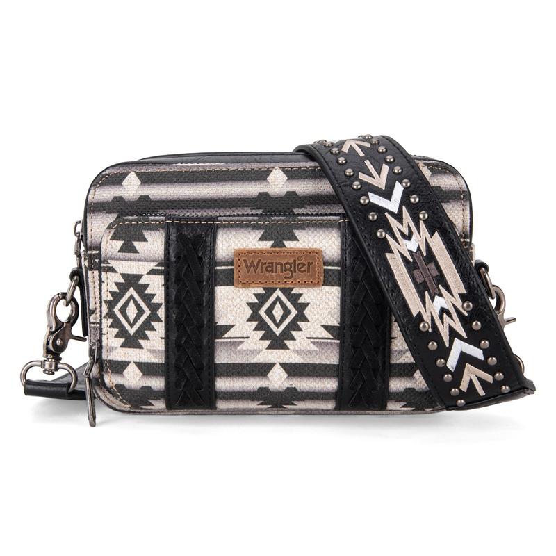 Wrangler Crossbody Bag for Women Boho Aztec Small Multi Pocket Crossover Purse