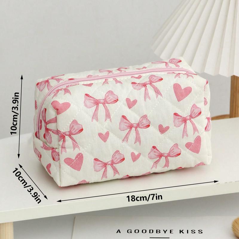 1Pc Cute Heart &Bowknot Pattern Multifunctional Checkerboard Makeup Bag,Sanitary Bag,Coin Bag ,Pink Square Cosmetic Bag Large Capacity Make Up Bag Large Capacity For Travel,Makeup Bag Makeup Pouch Skincare Bag Toiletry Bag Packing Cubes,Travel