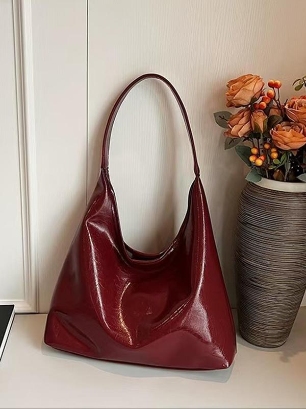 Women's Solid Color Tote Bag, Fashionable PU Leather Shoulder Bag for Daily Used, Casual Trendy Versatile High-quality Daily Commuting Bag, Girl Shopping Bag