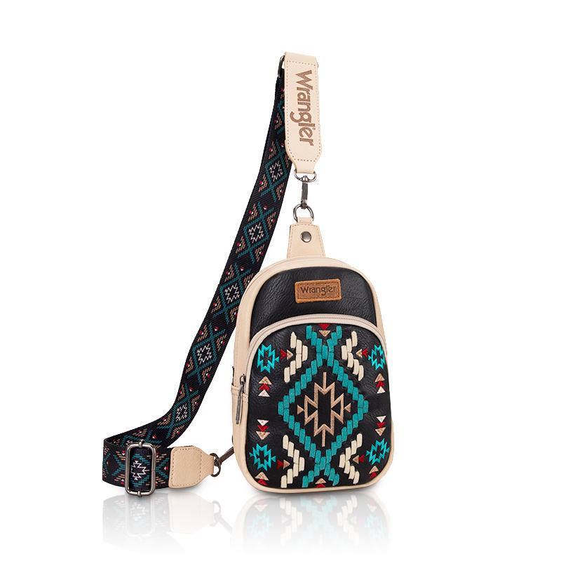 Wrangler [MegaLive] Southwestern Pattern Embroidered Crossbody Sling Bag Travel Purse for Outdoors Hiking