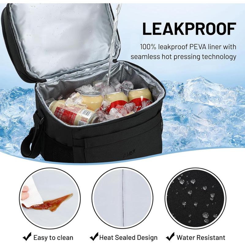 Lunch Box for Men Expandable Insulated Dual Compartment Lunch Bag Leakproof Cooler Bag with Front and  Pockets for Adult Work Travel Picnic Beach, Black