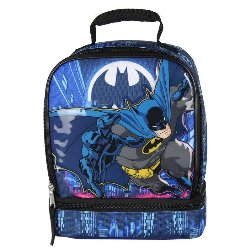 DC Comics The Batman Kids Lunch Box Insulated Dual Compartment Superhero Lunch Bag Tote