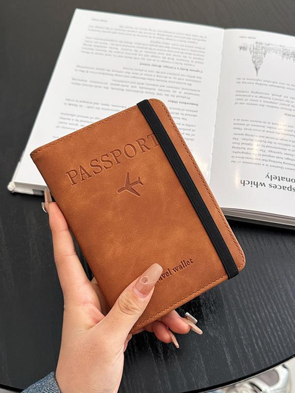 Unisex Business Style Passport Case, Vintage Letter Pattern PU Leather Passport Holder, Multi Card Slot RFID Blocking Passport Case