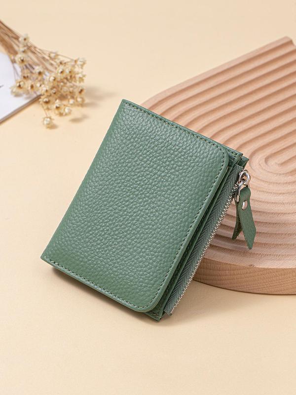 Women's Simple Style Plain Color RFID Blocking Short Wallet, Casual Trendy Zipper Wallet with Card Slots & ID Window, Fashionable Card Holder for Daily Use