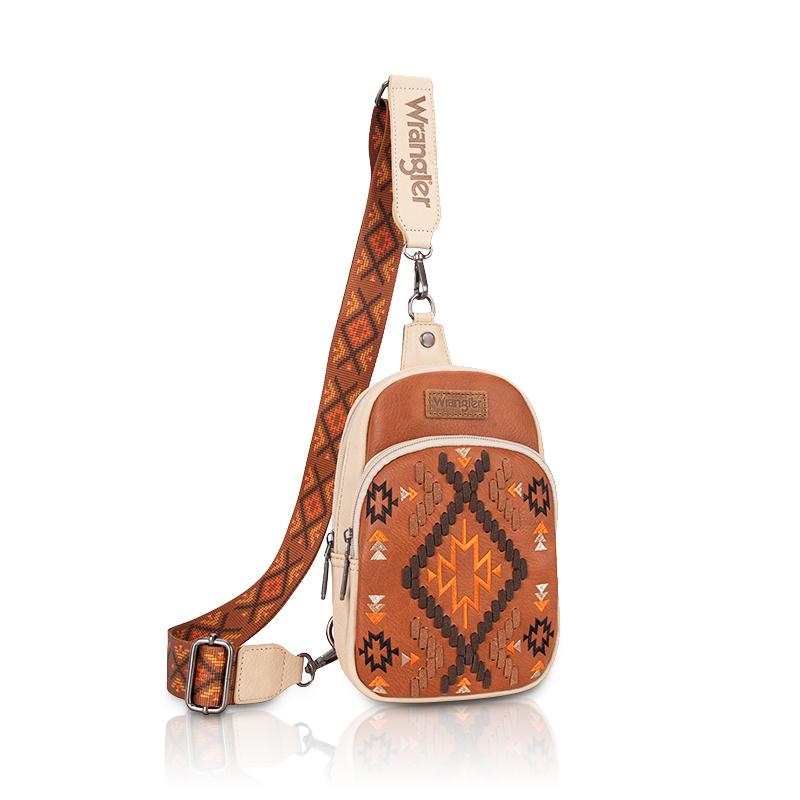 Wrangler [MegaLive] Southwestern Pattern Embroidered Crossbody Sling Bag Travel Purse for Outdoors Hiking