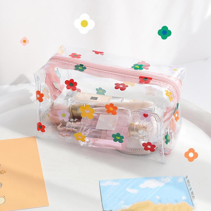 Transparent Makeup Bag, Summer Floral Pattern Clear Cosmetic Bag with Zip, Portable Makeup Organizer Pouch, Multifunctional Waterproof Toiletry Bag