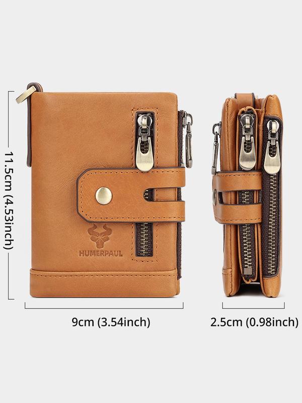 Men's Summer Fashion Plain Nylon Zipper Short Wallet, Summer 2024 Casual Trendy Cowhide Leather Card Holder, Male Simple All-match Multi Function Money Bag