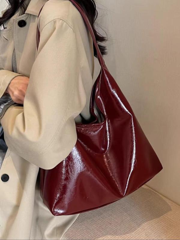 Women's Solid Color Tote Bag, Fashionable PU Leather Shoulder Bag for Daily Used, Casual Trendy Versatile High-quality Daily Commuting Bag, Girl Shopping Bag