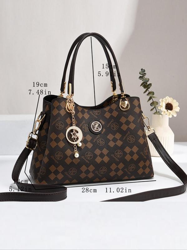 Women's Elegant All Over Print Handbag, Fashionable Chain & Star &moon Charm Crossbody Bag, Casual Trendy Versatile High-quality Daily Commuting Bag