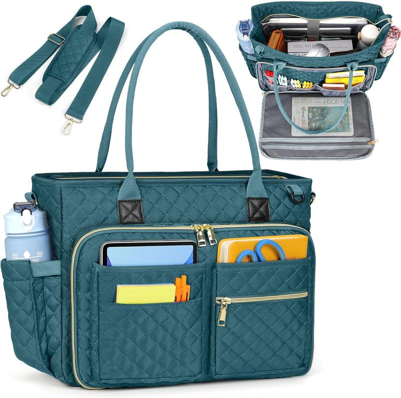 Teacher Tote Bag 15.6 inch Laptop Bag for Women Large Laptop Tote Work Bag Nurse Bag Professional Computer Messenger Bag with Insulated Pocket, Briefcase for Office, College, Nursing, Teal