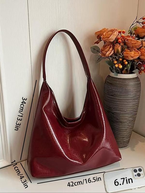 Women's Solid Color Tote Bag, Fashionable PU Leather Shoulder Bag for Daily Used, Casual Trendy Versatile High-quality Daily Commuting Bag, Girl Shopping Bag