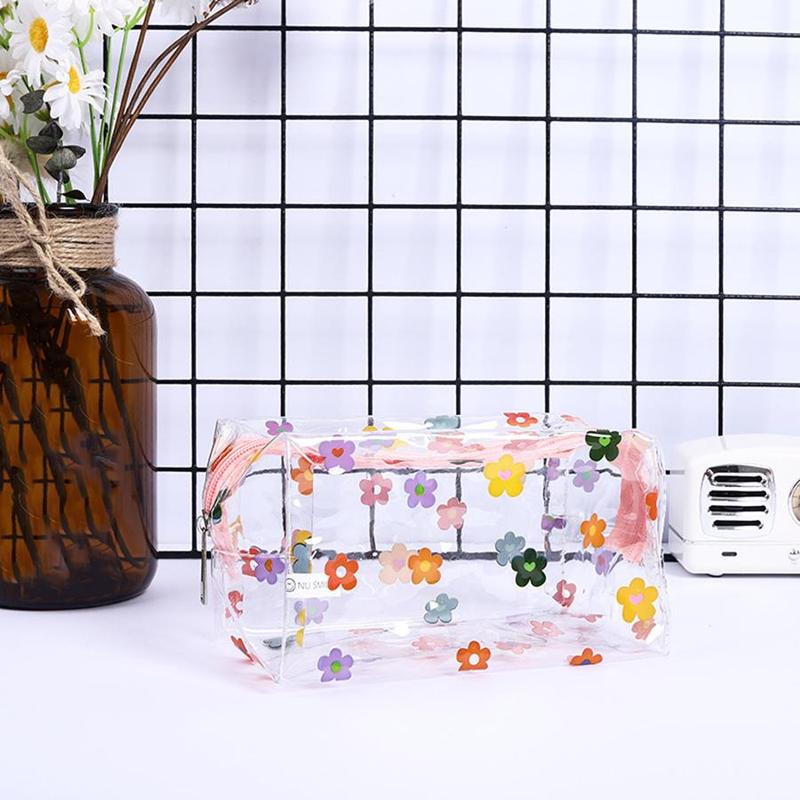 Transparent Makeup Bag, Summer Floral Pattern Clear Cosmetic Bag with Zip, Portable Makeup Organizer Pouch, Multifunctional Waterproof Toiletry Bag