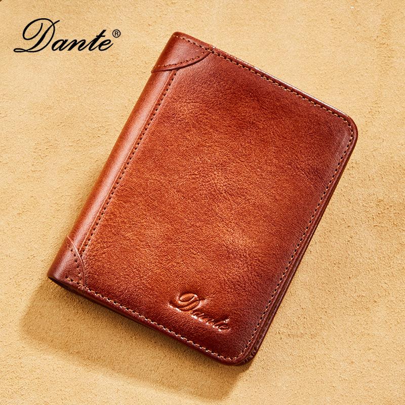 Dante Men's Genuine Leather Wallets RFID Anti-theft Brush Vertical Style Three Fold Retro Top Layer Cowhide Foreign Trade Purse