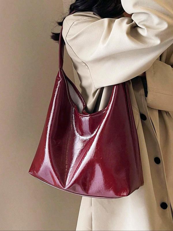 Women's Solid Color Tote Bag, Fashionable PU Leather Shoulder Bag for Daily Used, Casual Trendy Versatile High-quality Daily Commuting Bag, Girl Shopping Bag